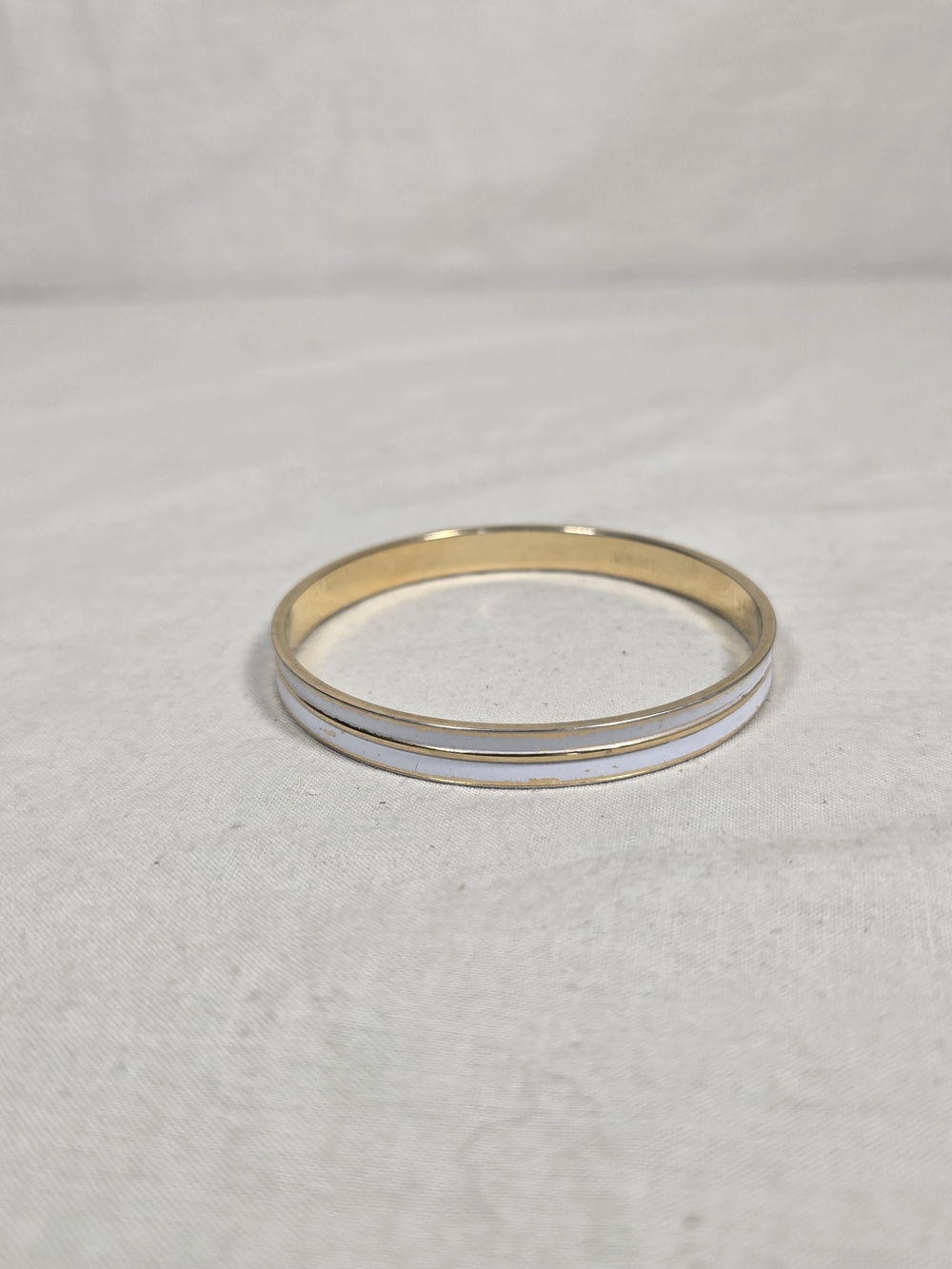 Vintage Monet White Enamel Gold Tone Bangle Bracelet Signed 2.5"